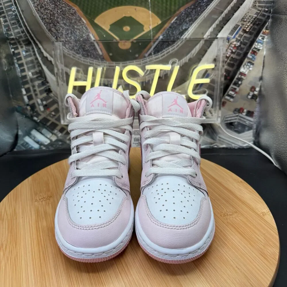 Jordan 1 Mid Pearl Pink White Valentines Day (GS) Youth Size 3.5